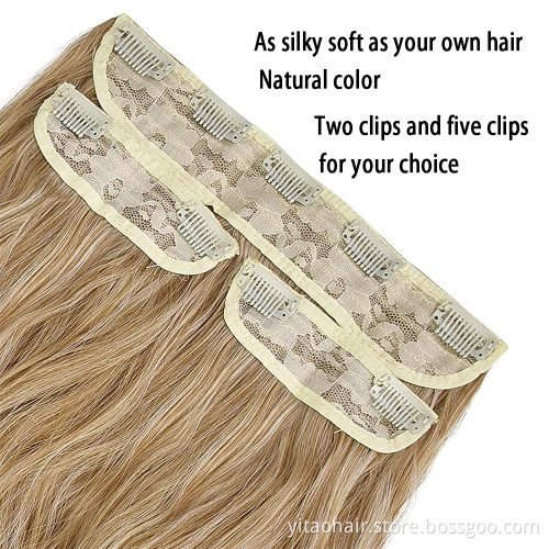 Long Wavy Hair Extensions 2P Thick Hair Extensions Invisible Head Synthetic Hairpiece for Women Silver Gray and  Medium Blonde